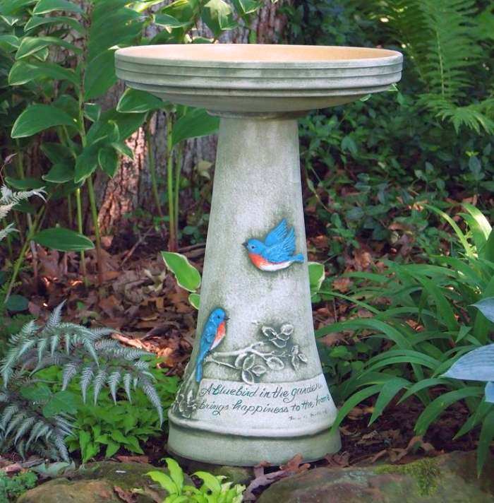 Bluebird Stoneware Birdbath Set